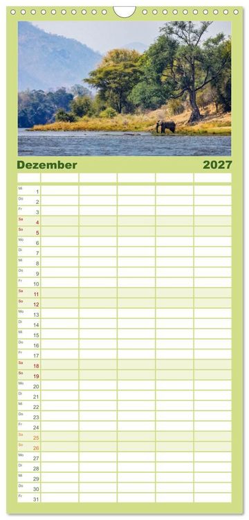 Produktbild: Familienplaner 2027 - Sambias gro&szlig;artige Tierwelt mit 5 Spalten (Wandkalender, 21 x 45 cm) CALVENDO