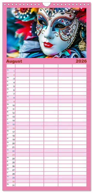 Produktbild: Familienplaner 2026 - MASKEN - poetisch und vertr&auml;umt mit 5 Spalten (Wandkalender, 21 x 45 cm) CALVENDO