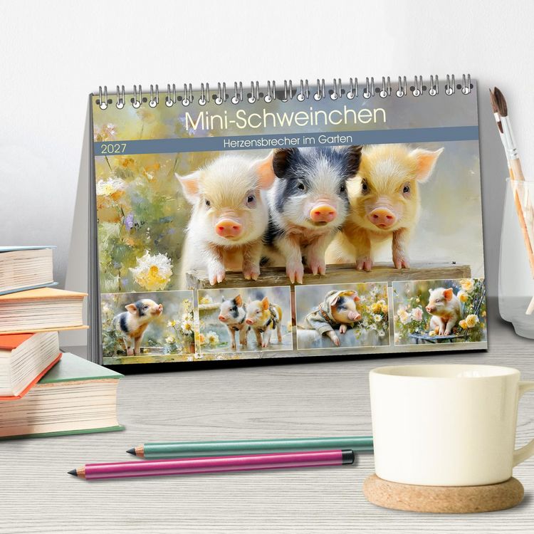 Produktbild: Mini-Schweinchen. Herzensbrecher im Garten (Tischkalender 2027 DIN A5 quer), CALVENDO Monatskalender