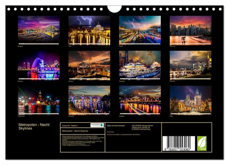 Produktbild: Metropolen - Nacht Skylines (Wandkalender 2026 DIN A4 quer), CALVENDO Monatskalender
