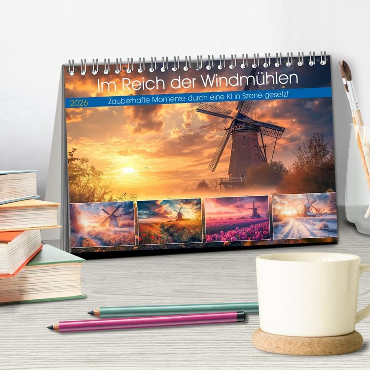 Produktbild: Im Reich der Windm&uuml;hlen (Tischkalender 2026 DIN A5 quer), CALVENDO Monatskalender