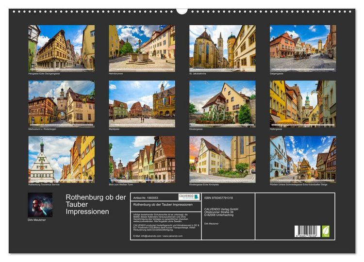 Produktbild: Rothenburg ob der Tauber Impressionen (Wandkalender 2026 DIN A2 quer), CALVENDO Monatskalender