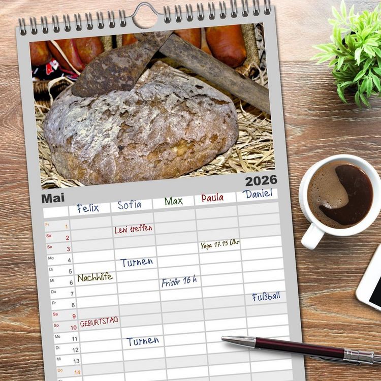 Produktbild: Familienplaner 2026 - Mein Brotkalender mit 5 Spalten (Wandkalender, 21 x 45 cm) CALVENDO