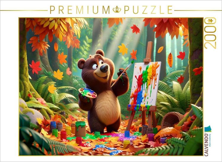 Produktbild: CALVENDO Puzzle Herbstliche Malerei im Dschungel: Der k&uuml;nstlerische Braunb&auml;r | 2000 Teile Lege-Gr&ouml;&szlig;e 90x67cm Foto-Puzzle f&uuml;r gl&uuml;ckliche Stunden