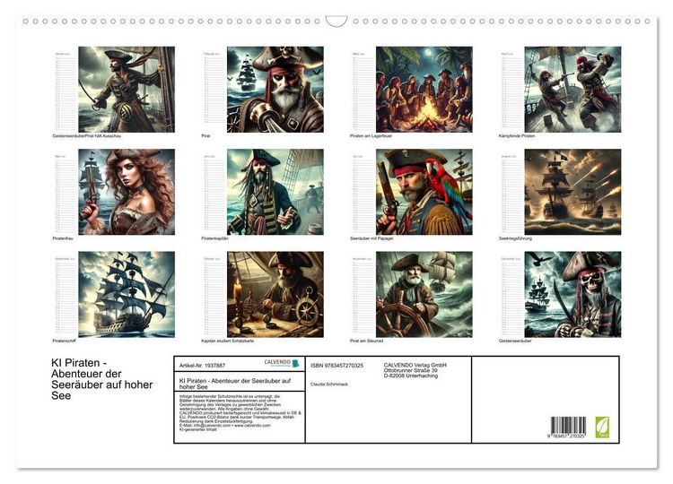Produktbild: KI Piraten - Abenteuer der Seer&auml;uber auf hoher See (Wandkalender 2026 DIN A2 quer), CALVENDO Monatskalender