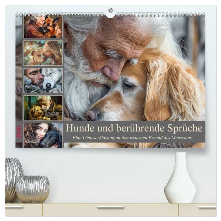 Produktbild: Hunde und ber&uuml;hrende Spr&uuml;che (hochwertiger Premium Wandkalender 2026 DIN A2 quer), Kunstdruck in Hochglanz