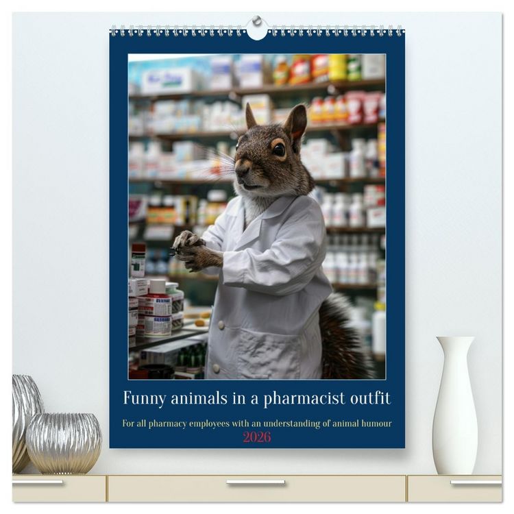 Produktbild: Funny animals in a pharmacist outfit (High Quality Premium Wall Calendar 2026 DIN A2 portrait),CALVENDO 12 Month Wall Calendar