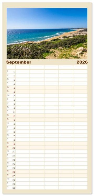 Produktbild: Familienplaner 2026 - Urlaubsparadies in Nordzypern mit 5 Spalten (Wandkalender, 21 x 45 cm) CALVENDO