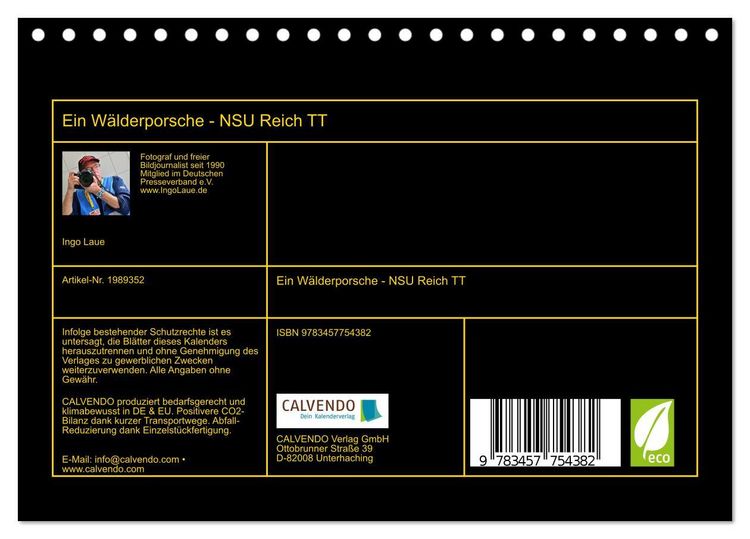 Produktbild: Ein W&auml;lderporsche - NSU Reich TT (Tischkalender 2026 DIN A5 quer), CALVENDO Monatskalender