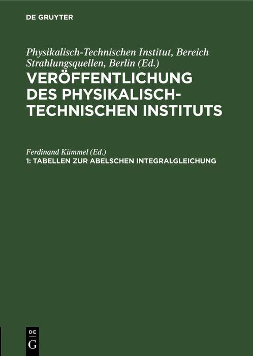 Produktbild: Tabellen zur Abelschen Integralgleichung