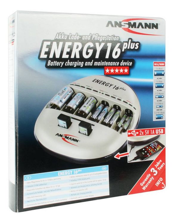Produktbild: Ansmann Energy 16 plus Rundzellen-Ladeger&auml;t NiCd, NiMH Micro (AAA), Mignon (AA), Baby (C), Mono (D), 9 V Block
