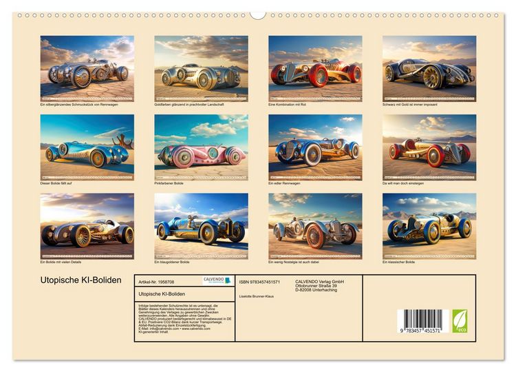 Produktbild: Utopische KI-Boliden (hochwertiger Premium Wandkalender 2026 DIN A2 quer), Kunstdruck in Hochglanz