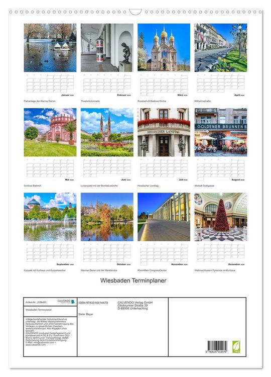 Produktbild: Wiesbaden Terminplaner (Wandkalender 2026 DIN A2 hoch), CALVENDO Monatskalender