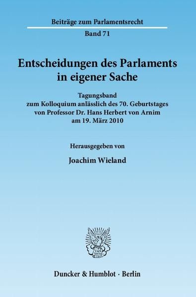 Produktbild: Entscheidungen des Parlaments in eigener Sache.