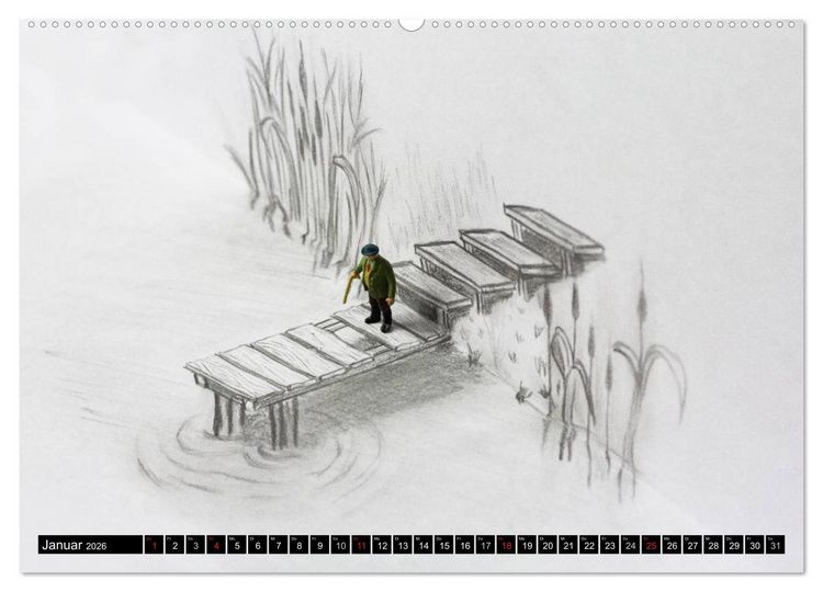 Produktbild: PAPERminis &ndash; Ein Mixed-Media-Figuren-Projekt mit Stift und Papier (Wandkalender 2026 DIN A2 quer), CALVENDO Monatskalender