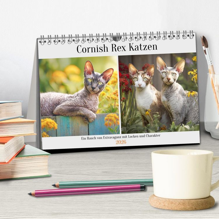 Produktbild: Cornish Rex Katzen. Ein Hauch von Extravaganz mit Locken und Charakter (Tischkalender 2026 DIN A5 quer), CALVENDO Monatskalender