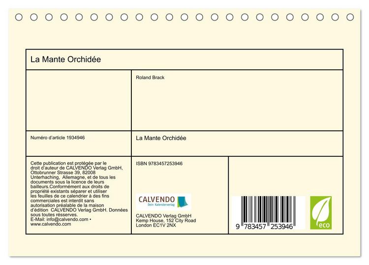 Produktbild: La Mante Orchid&eacute;e (Calendrier de bureau 2026 DIN A5 vertical), CALVENDO calendrier mensuel