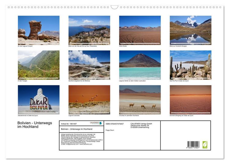 Produktbild: Bolivien - Unterwegs im Hochland (Wandkalender 2026 DIN A2 quer), CALVENDO Monatskalender