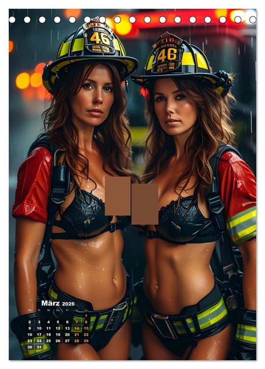 Produktbild: Hei&szlig;e Feuerheldinnen - Verf&uuml;hrerische Feuerwehrfrauen im Dienst der Fantasie (Tischkalender 2026 DIN A5 hoch), CALVENDO Monatskalender