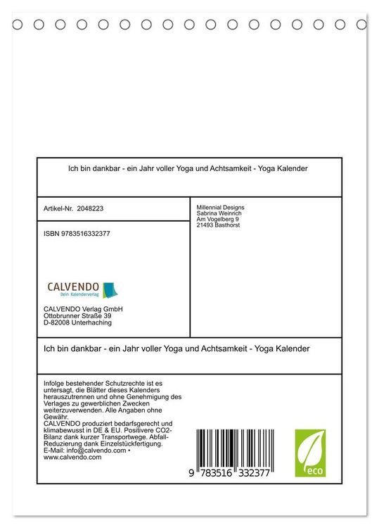 Produktbild: Ich bin dankbar - ein Jahr voller Yoga und Achtsamkeit - Yoga Kalender (Tischkalender 2026 DIN A5 hoch), CALVENDO Monatskalender