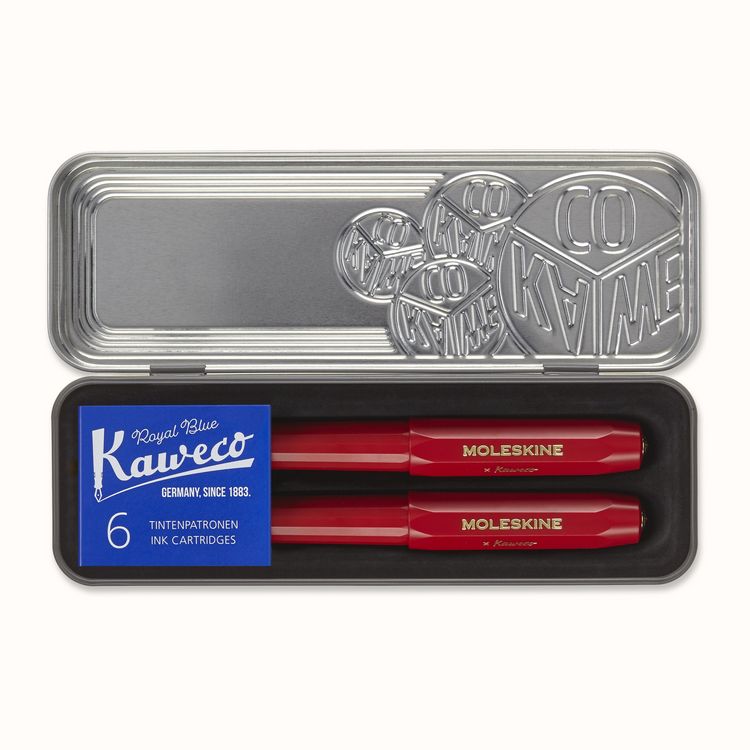 Produktbild: Moleskine Kaweco Ballpoint and Foutain Pen Set, Red, Medium Point and Medium Nib (0.7 MM), Blue Ink