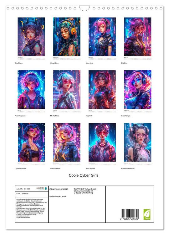 Produktbild: Coole Cyber Girls (Wandkalender 2026 DIN A3 hoch), CALVENDO Monatskalender