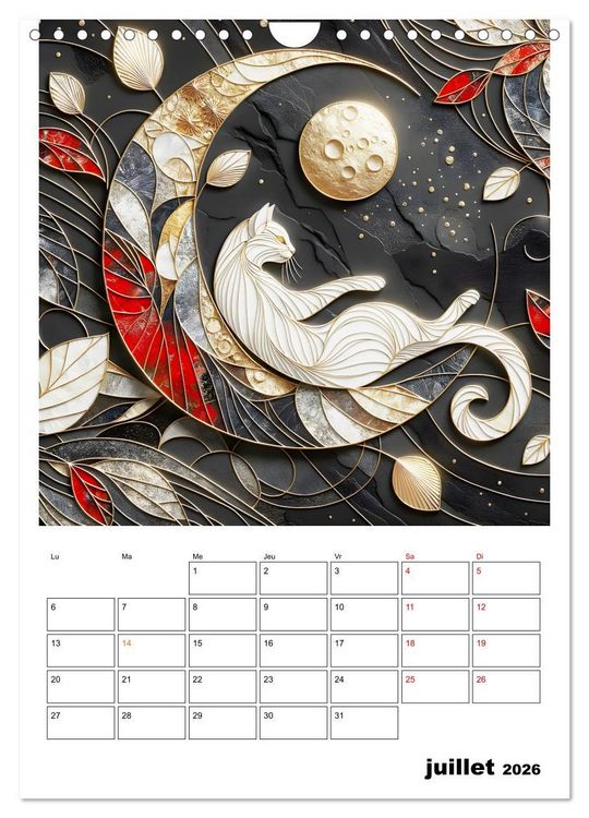 Produktbild: Les chats - Pattes de velours au clair de lune (Calendrier mural 2026 DIN A4 horizontal), CALVENDO calendrier mensuel