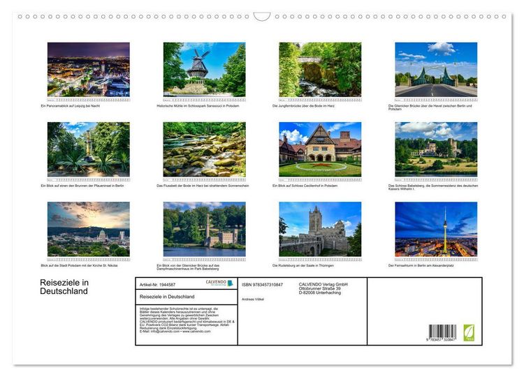 Produktbild: Reiseziele in Deutschland (Wandkalender 2026 DIN A2 quer), CALVENDO Monatskalender
