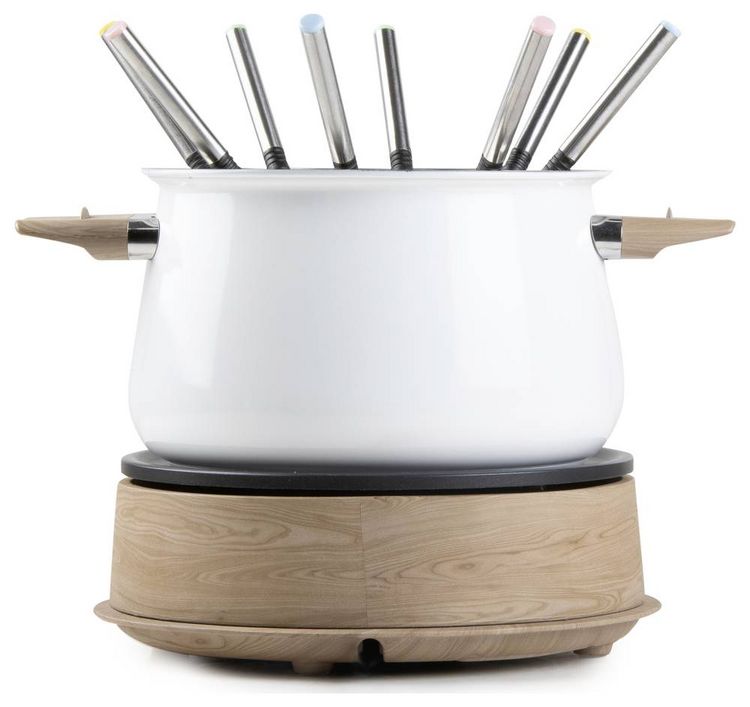 Produktbild: DOMO DO736F Fondue 1500W Kontrollleuchte, 8 Fonduegabeln Holz, Wei&szlig;