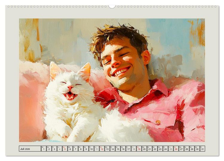 Produktbild: Zweisamkeit in Farben. Katzen und Menschen in Harmonie (Wandkalender 2026 DIN A2 quer), CALVENDO Monatskalender