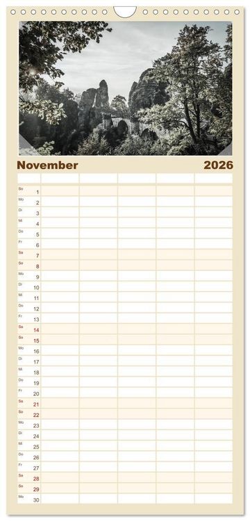 Produktbild: Familienplaner 2026 - S&auml;chsische Schweiz mit 5 Spalten (Wandkalender, 21 x 45 cm) CALVENDO