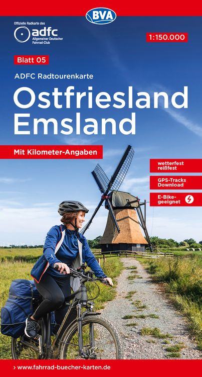 Produktbild: ADFC-Radtourenkarte 5 Ostfriesland / Emsland 1:150.000, reiß- und wetterfest, GP