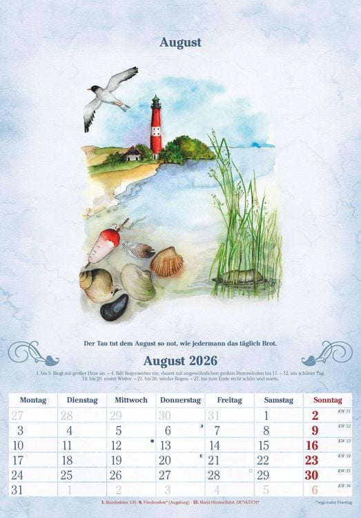 Produktbild: 100-jähriger Kalender 2026 - Bildkalender 23,7x34 cm - mit Wetterprognosen, Bauernregeln und liebevollen Illustrationen - Wandkalender - Alpha Edition