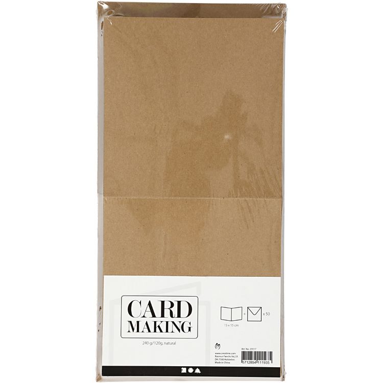 Produktbild: Creativ Company Karten & Kuverts, Kartengr&ouml;&szlig;e 15x15 cm, Umschlaggr&ouml;&szlig;e 16x16 cm, 120+240 g, Natur, 50er Set
