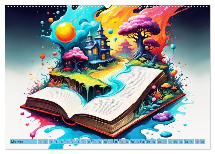 Produktbild: Bunte B&uuml;cherseiten (Wandkalender 2026 DIN A2 quer), CALVENDO Monatskalender