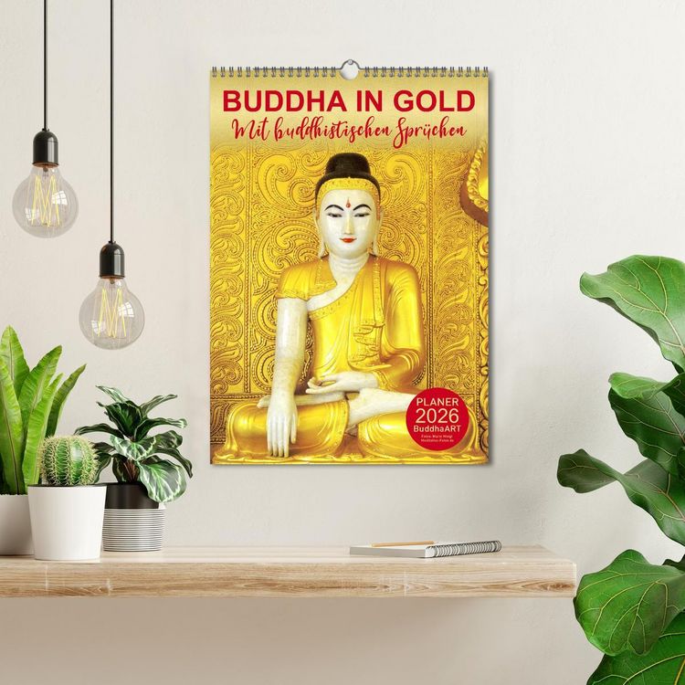 Produktbild: BUDDHA IN GOLD - Mit buddhistischen Spr&uuml;chen (Wandkalender 2026 DIN A3 hoch), CALVENDO Monatskalender
