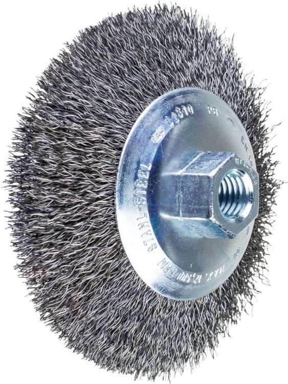 Produktbild: PFERD TOOLS Kegelb&uuml;rste ungezopft KBU &Oslash; 115 x 10 mm M14 Stahl-Draht-&Oslash; 0,35 f&uuml;r Winkelschleifer POS KBU 11510/M14 ST 0,35 43316021 1 St.