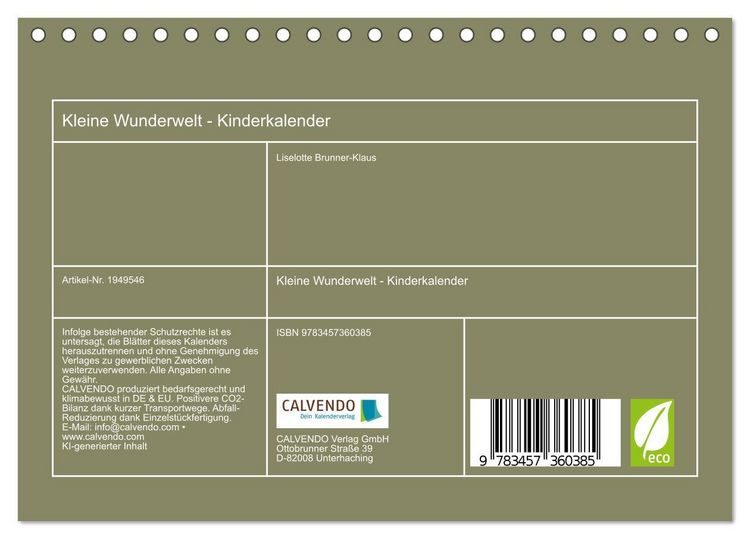 Produktbild: Kleine Wunderwelt - Kinderkalender (Tischkalender 2026 DIN A5 quer), CALVENDO Monatskalender
