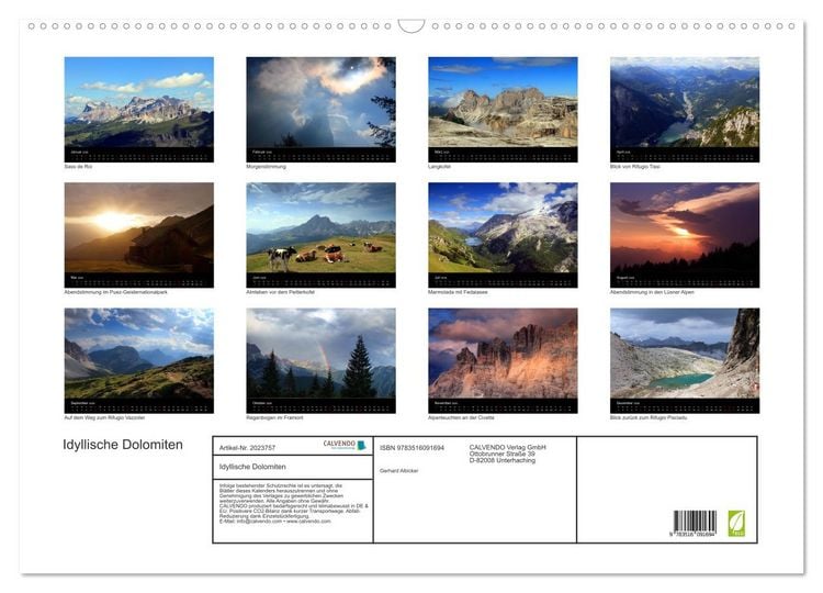 Produktbild: Idyllische Dolomiten (Wandkalender 2026 DIN A2 quer), CALVENDO Monatskalender