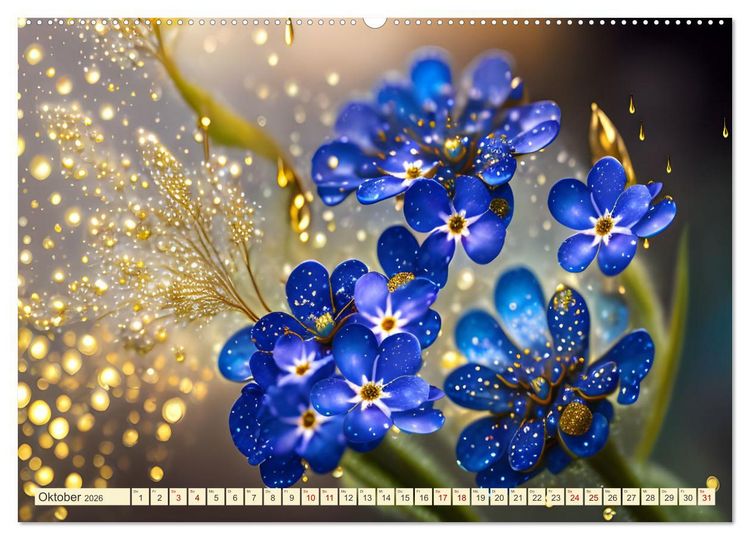 Produktbild: Lieblingsblumen mit goldenen Akzenten (hochwertiger Premium Wandkalender 2026 DIN A2 quer), Kunstdruck in Hochglanz