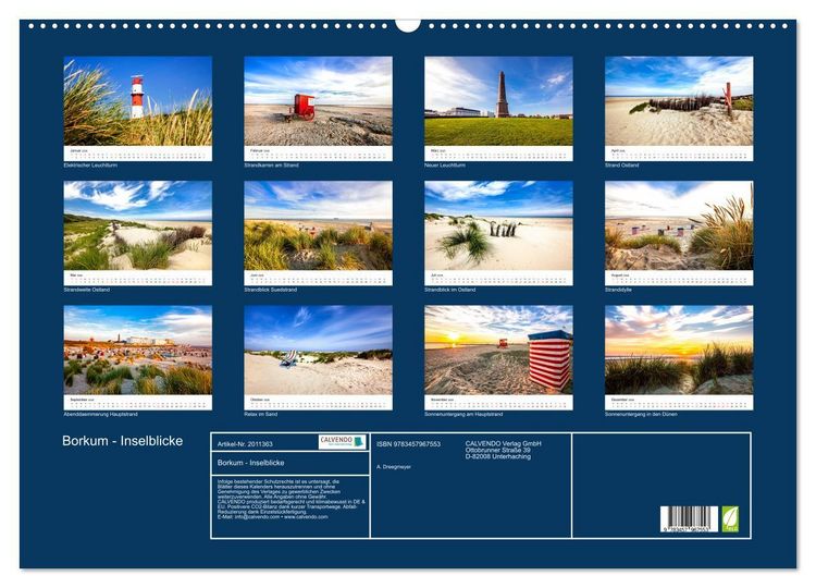 Produktbild: Borkum - Inselblicke (Wandkalender 2026 DIN A2 quer), CALVENDO Monatskalender