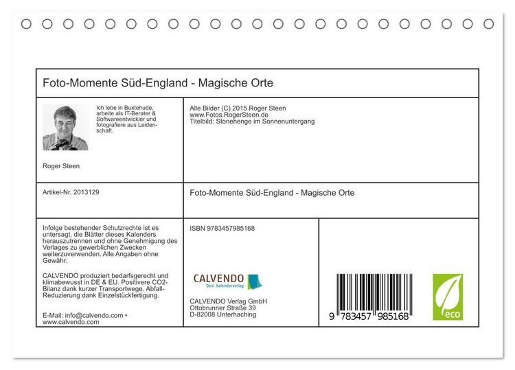 Produktbild: Foto-Momente S&uuml;d-England - Magische Orte (Tischkalender 2026 DIN A5 quer), CALVENDO Monatskalender