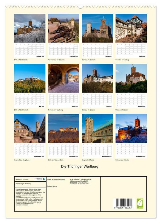 Produktbild: Die Th&uuml;ringer Wartburg (Wandkalender 2026 DIN A2 hoch), CALVENDO Monatskalender