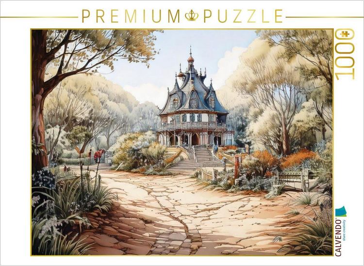 Produktbild: CALVENDO Puzzle Am Waldrand steht dieses Haus im Stil eines kleinen Pavillons. | 1000 Teile Lege-Gr&ouml;&szlig;e 64x48cm Foto-Puzzle f&uuml;r gl&uuml;ckliche Stunden