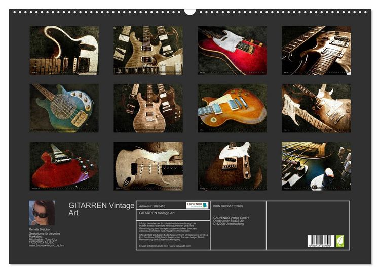 Produktbild: GITARREN Vintage Art (Wandkalender 2026 DIN A2 quer), CALVENDO Monatskalender