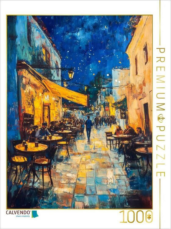 Produktbild: CALVENDO Puzzle Caf&eacute;terrasse am Abend KI | 1000 Teile Lege-Gr&ouml;&szlig;e 64x48cm Foto-Puzzle f&uuml;r gl&uuml;ckliche Stunden