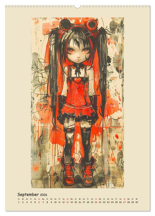 Produktbild: Gothic Punk Girls im k&uuml;nstlerischen Manga-Stil (hochwertiger Premium Wandkalender 2026 DIN A2 hoch), Kunstdruck in Hochglanz
