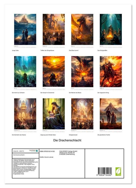 Produktbild: Die Drachenschlacht (hochwertiger Premium Wandkalender 2026 DIN A2 hoch), Kunstdruck in Hochglanz