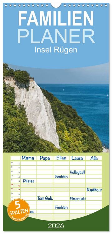 Produktbild: Familienplaner 2026 - Entdeckungen auf der Insel R&uuml;gen mit 5 Spalten (Wandkalender, 21 x 45 cm) CALVENDO