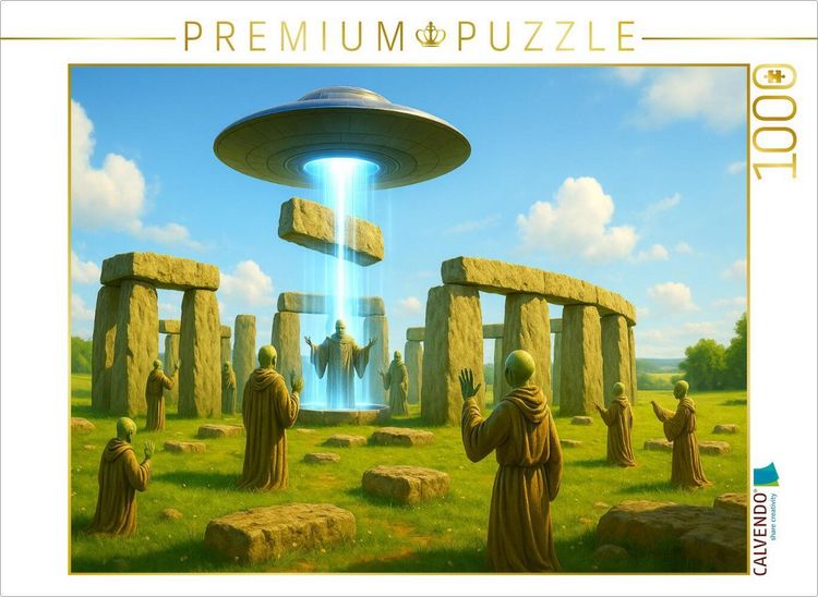 Produktbild: CALVENDO Puzzle Stonehenge - Aliens mit Energiestrahl | 1000 Teile Lege-Gr&ouml;&szlig;e 64x48cm Foto-Puzzle f&uuml;r gl&uuml;ckliche Stunden